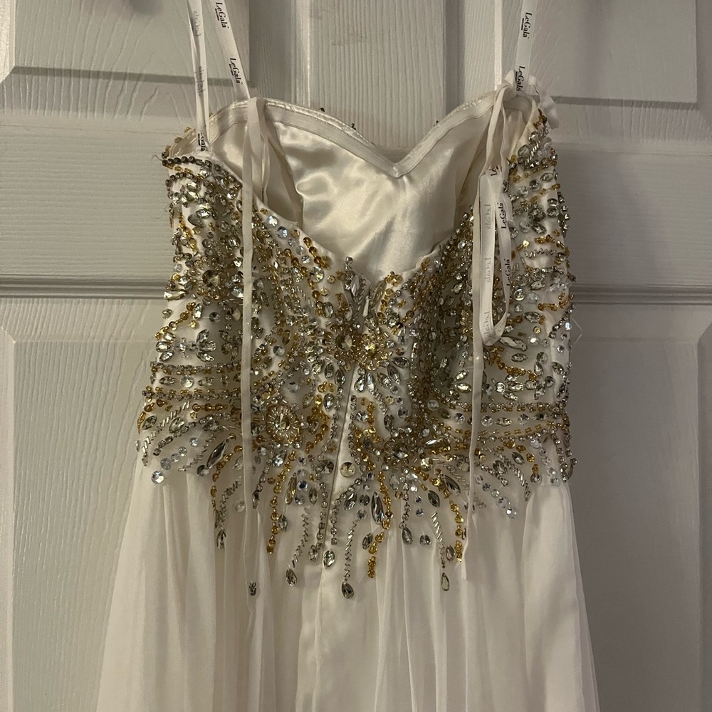 Elegant White and Gold Embellished Prom Dress